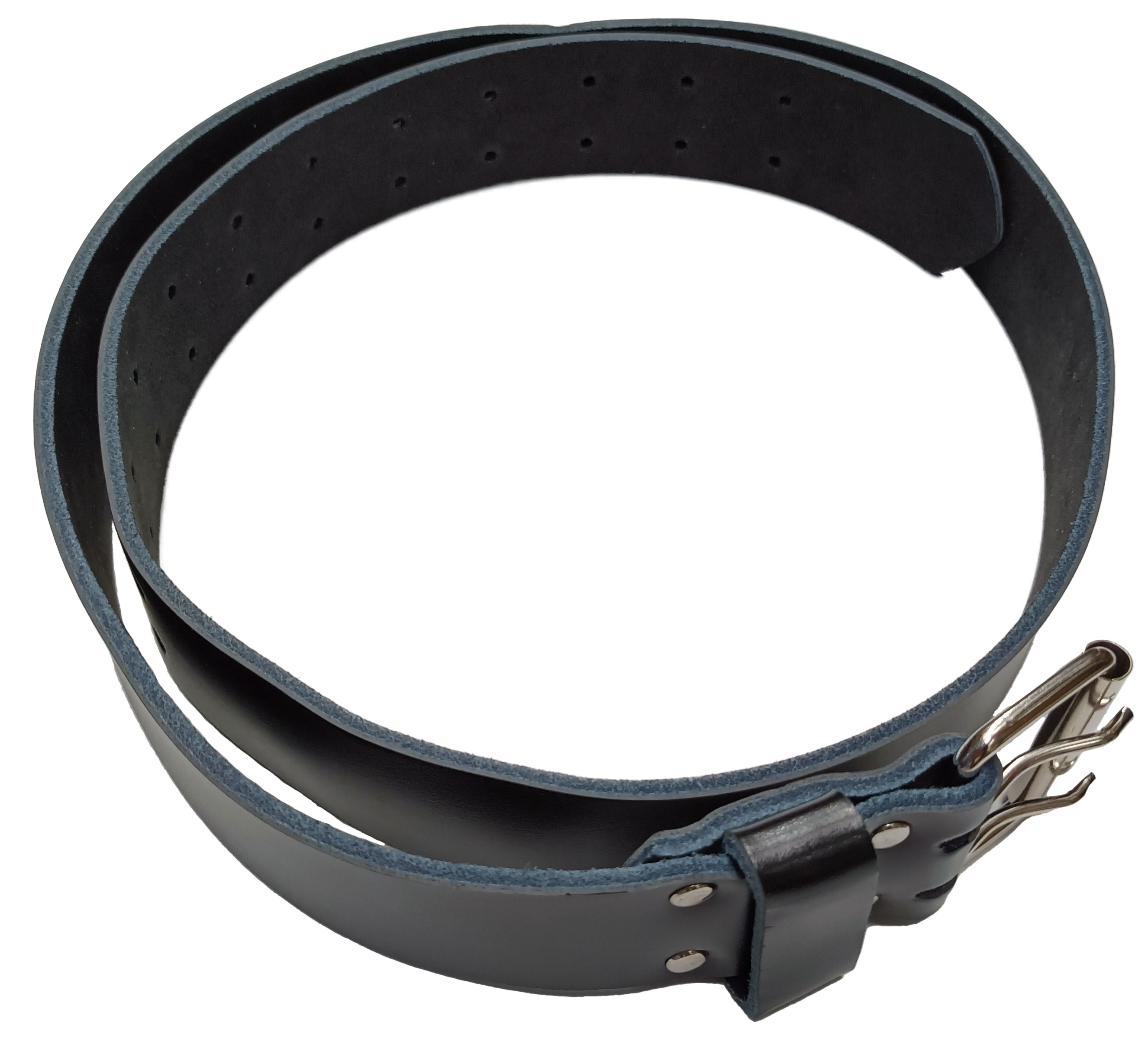 Leather belt for wire reel, with double buckle