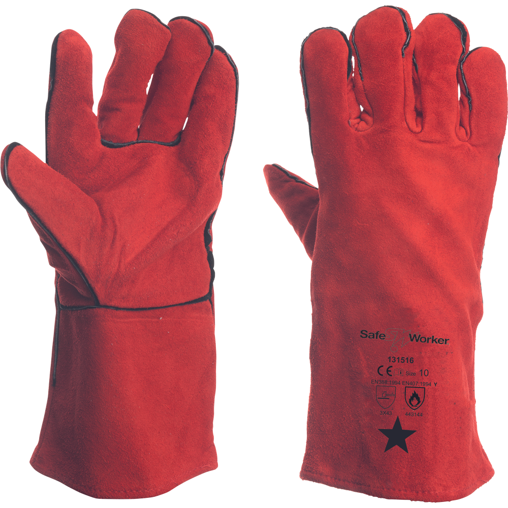 Lashandschoen rundsplit, rood (dik), per paar