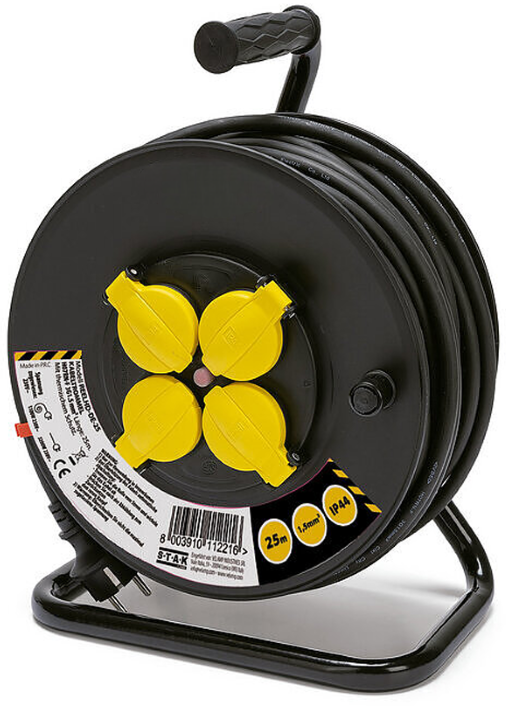 Kabelhaspel 230V, 3G1.5, spatwaterdicht, 25 meter