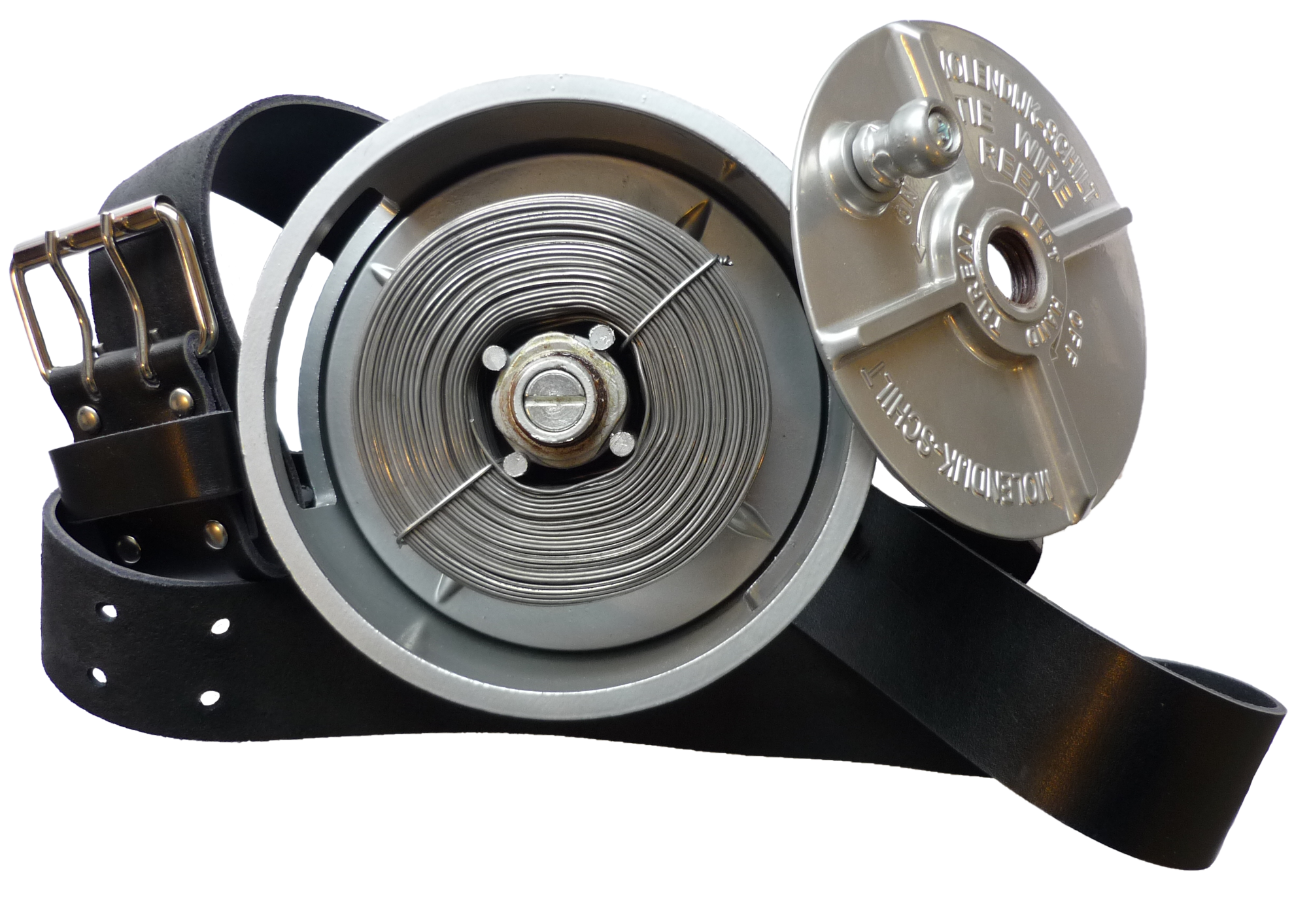 Aluminium tie wire reel MS, including leather belt and hook